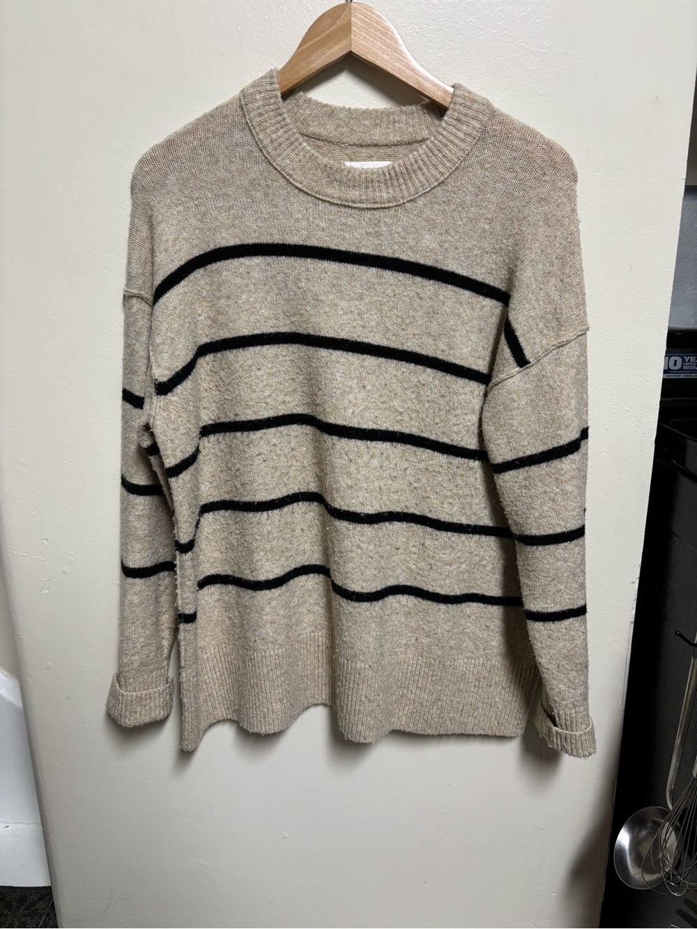 aerie Crewneck Sweater in Beige with Black Stripes